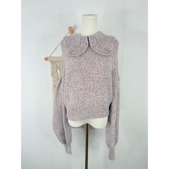 NWT Zara Metallic Knit Peter Pan Collar Sweater Small Purple Balloon Sleeve - Picture 2 of 10